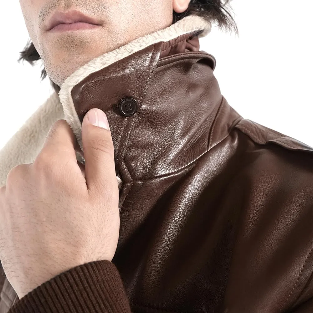Mens leather jacket Genuine Lambskin Bomber Jacket men Brown with Removable Sherpa Collar Premium Leather jacket men