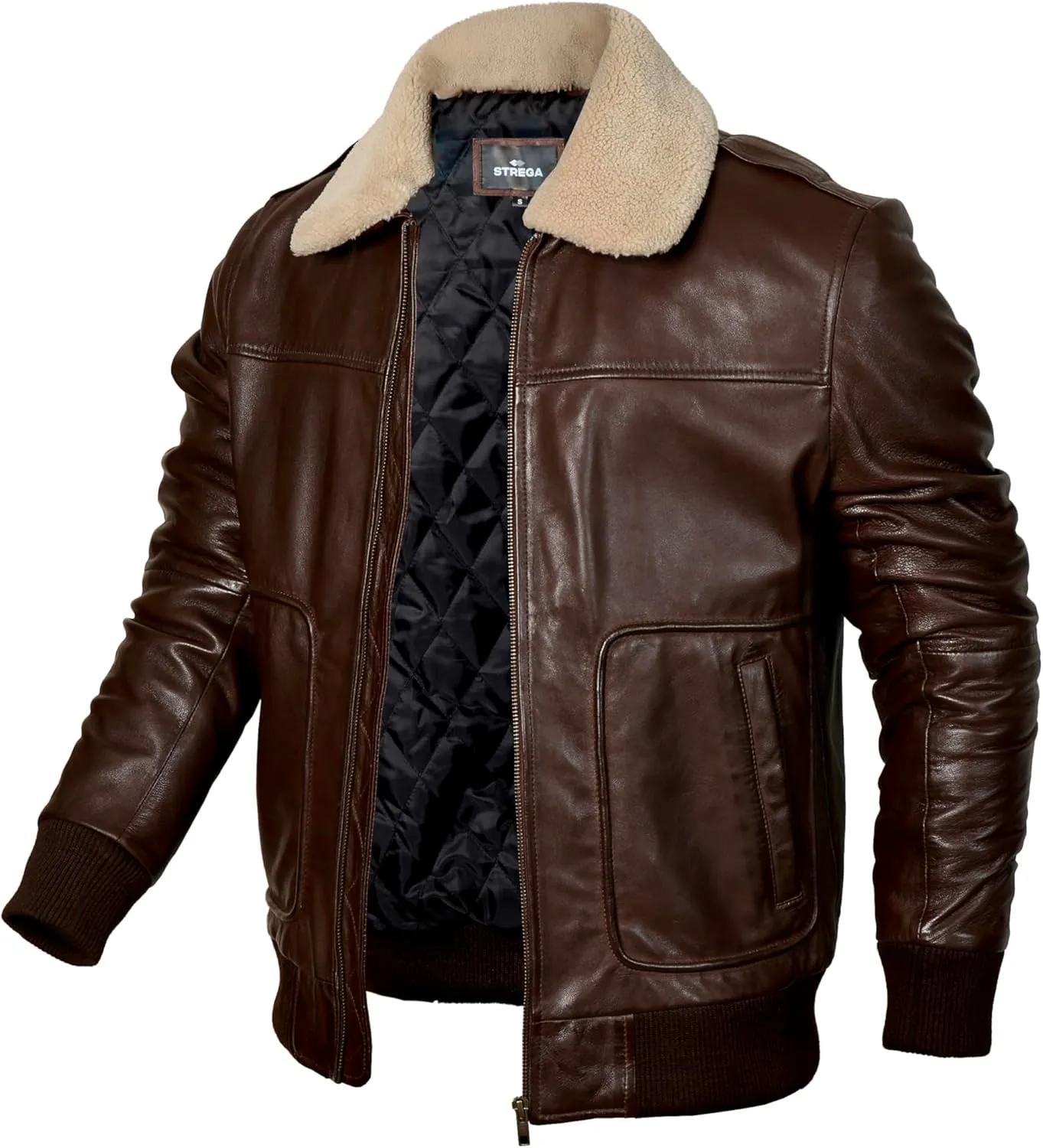 Mens leather jacket Genuine Lambskin Bomber Jacket men Brown with Removable Sherpa Collar Premium Leather jacket men