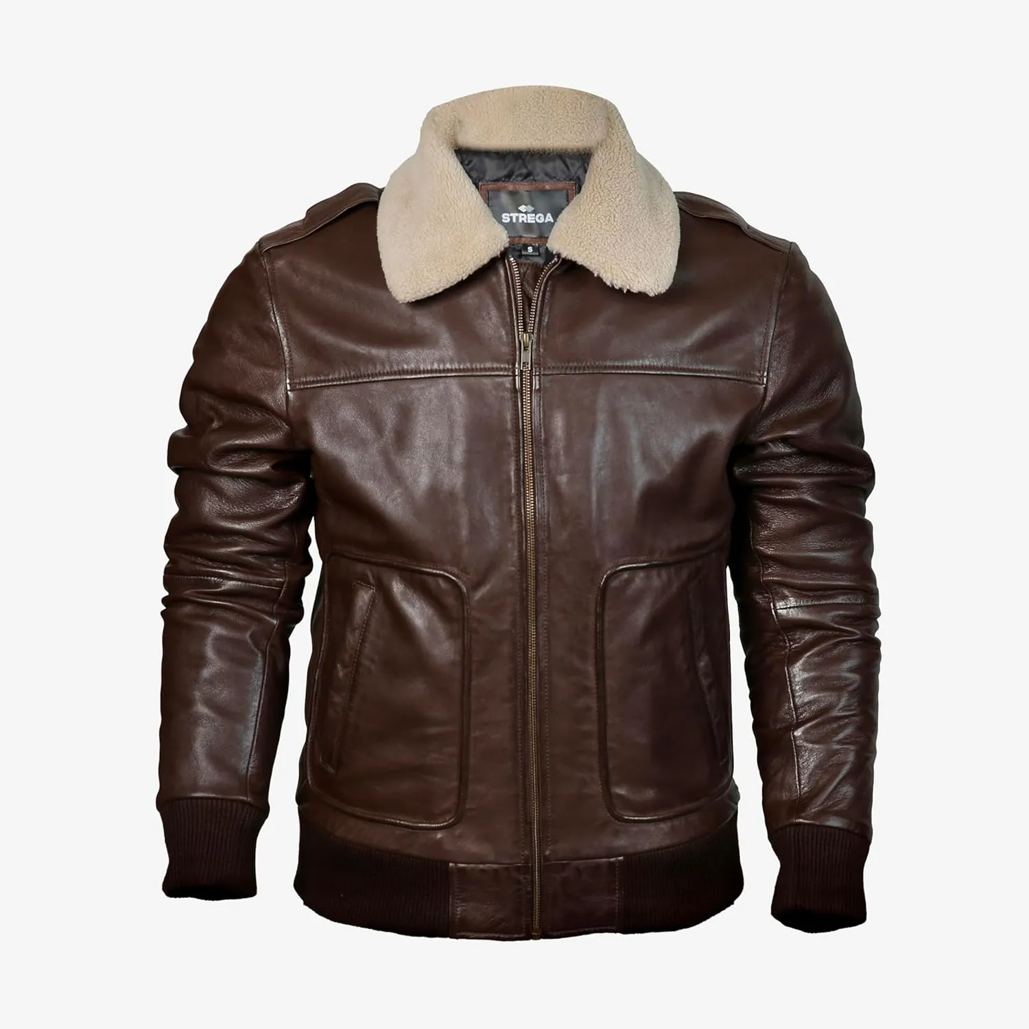 Mens leather jacket Genuine Lambskin Bomber Jacket men Brown with Removable Sherpa Collar Premium Leather jacket men