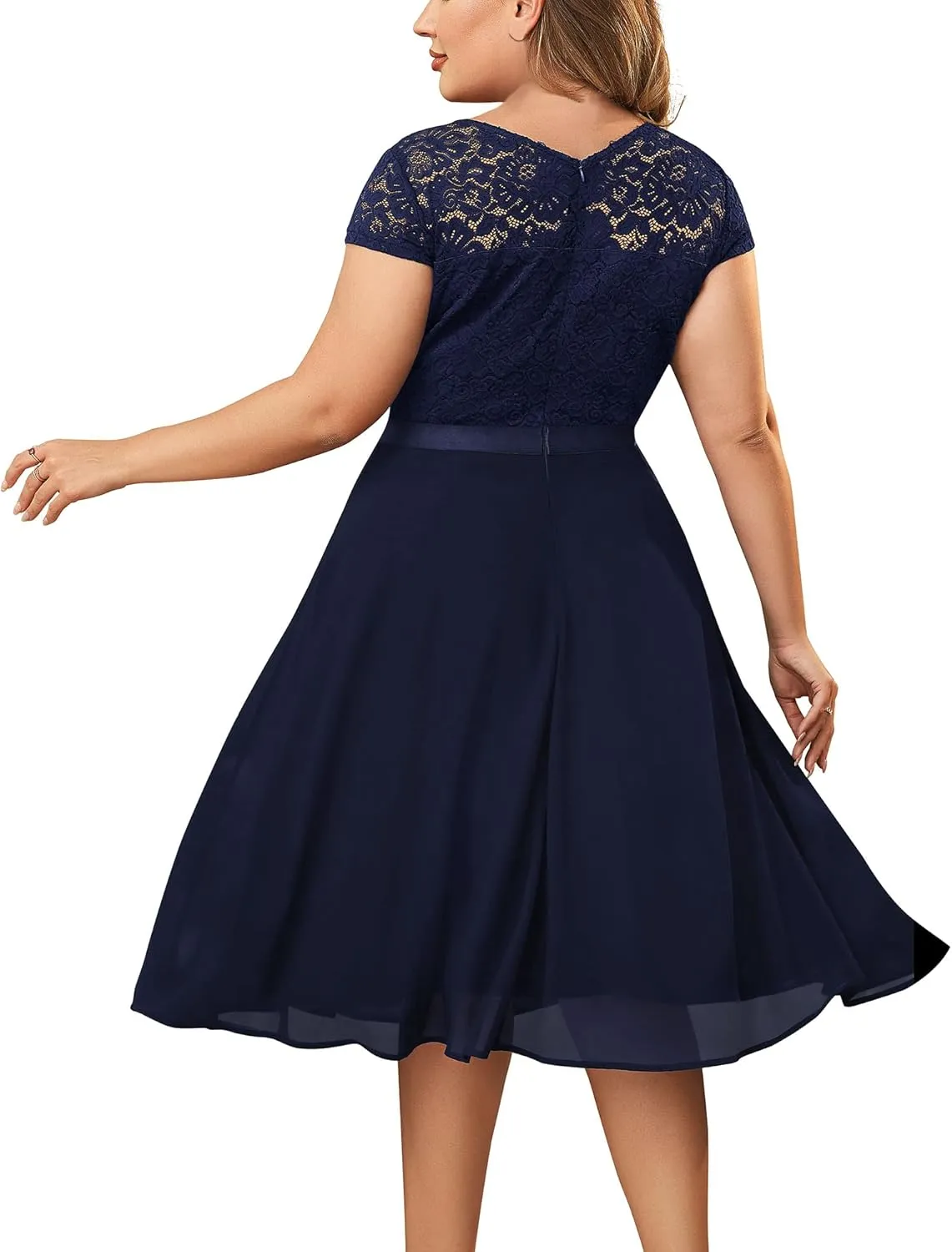 Miusol Women's Plus Size Ruffle Floral Lace Contrast Chiffon Formal Bridesmaid Party A-Line Cocktail Dress