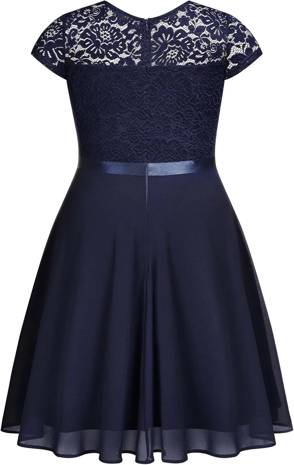 Miusol Women's Plus Size Ruffle Floral Lace Contrast Chiffon Formal Bridesmaid Party A-Line Cocktail Dress