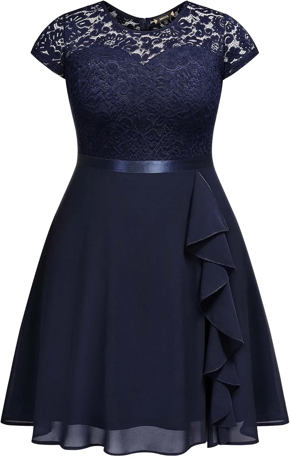 Miusol Women's Plus Size Ruffle Floral Lace Contrast Chiffon Formal Bridesmaid Party A-Line Cocktail Dress