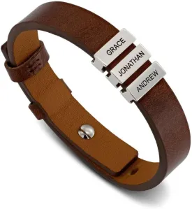 MYKA - Mens Brown/Black Leather Bracelet with Names - Inscription on Custom Silver Beads - Personalized Jewelry for Men, Husband, Dad, Brother, Grandfather - Gift for Fathers Day, Birthday, Xmas, Christmas, Summer, Valentines Day, Love Day
