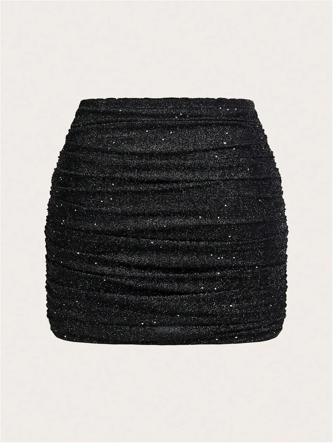 OYOANGLE Women's Plus Size Sparkly Ruched Bodycon Mini Skirt Elastic High Waist Glitter Pencil Skirts