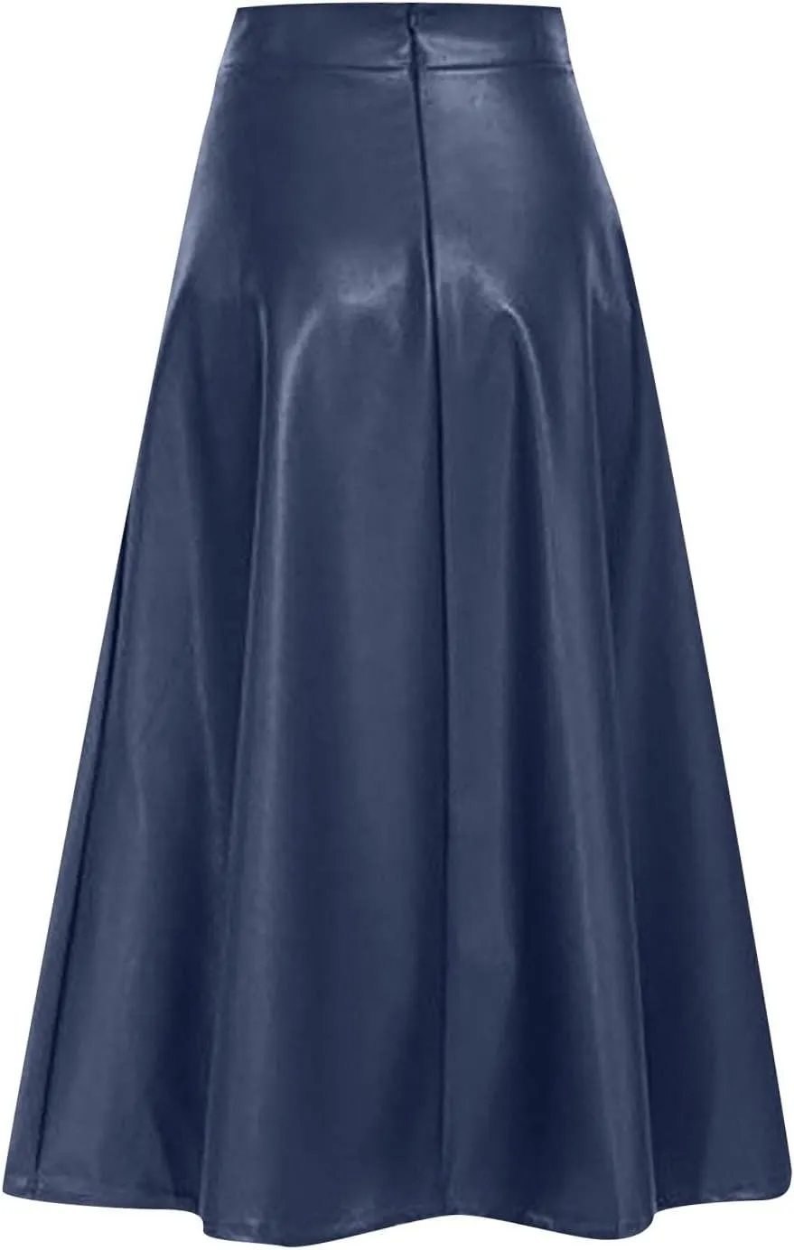 plus Size Skirts for Women 2x Solid Long High Leather A Color Womens Faux Skirt Line Skirts Waist Skirt