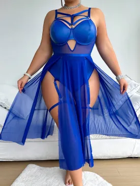 Plus Size Women's Sexy Lingerie Set teddy bodice with split leg skirt