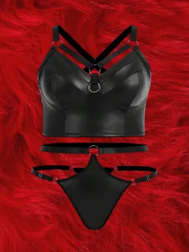 ROMWE Grunge Punk Plus Ring Linked Harness Lingerie Set - Black