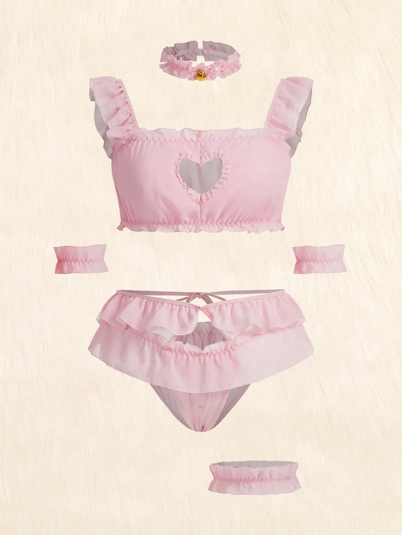 ROMWE Kawaii Plus 6pack Heart Cut Out Frill Trim Lingerie Set