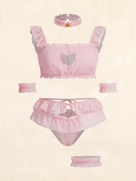 ROMWE Kawaii Plus 6pack Heart Cut Out Frill Trim Lingerie Set
