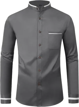 SWISSWELL Mandarin Collar Dress Shirt for Men Clergy Shirt Collarless Button Down Business Casual Shirts