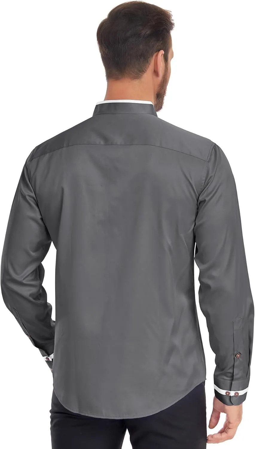 SWISSWELL Mandarin Collar Dress Shirt for Men Clergy Shirt Collarless Button Down Business Casual Shirts