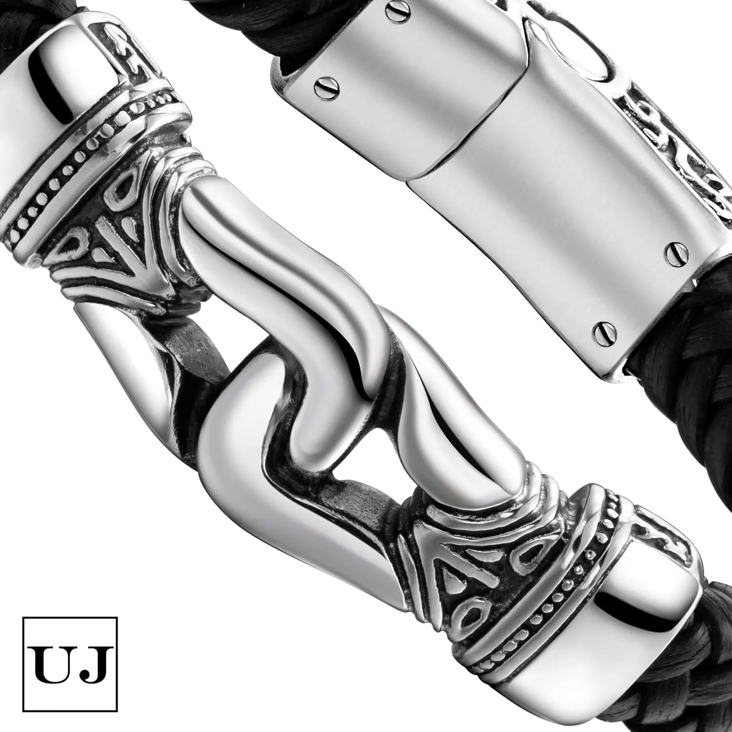 Urban Jewelry Mens Stainless Steel Link Bracelet  9-Inch Heavy 0.5 Wide Chain  Silver/Black or Gold/Black  Chain Option  Bold Design  Gift Box Included