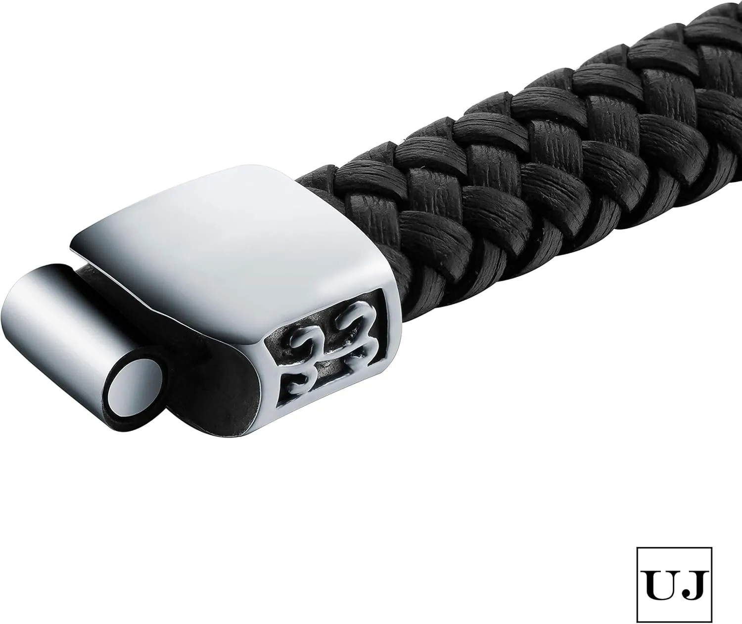 Urban Jewelry Mens Stainless Steel Link Bracelet  9-Inch Heavy 0.5 Wide Chain  Silver/Black or Gold/Black  Chain Option  Bold Design  Gift Box Included