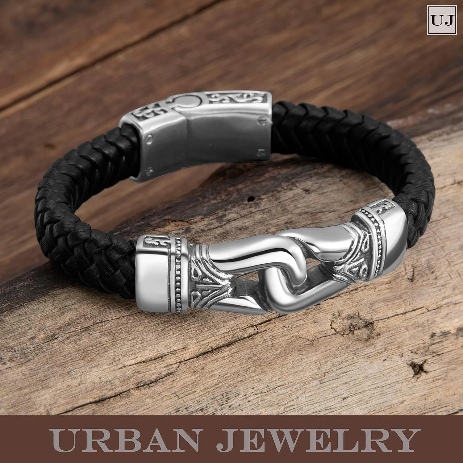 Urban Jewelry Mens Stainless Steel Link Bracelet  9-Inch Heavy 0.5 Wide Chain  Silver/Black or Gold/Black  Chain Option  Bold Design  Gift Box Included