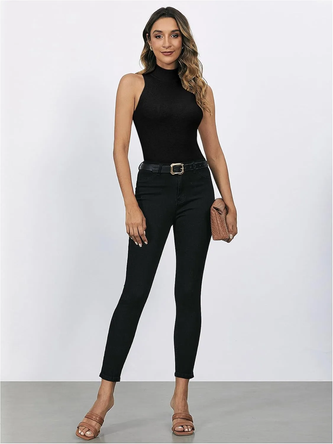 Verdusa Women's Basic Tops Turtle Mock Neck Sleeveless Shirts Slim Fitted Knit Fall Tank Top