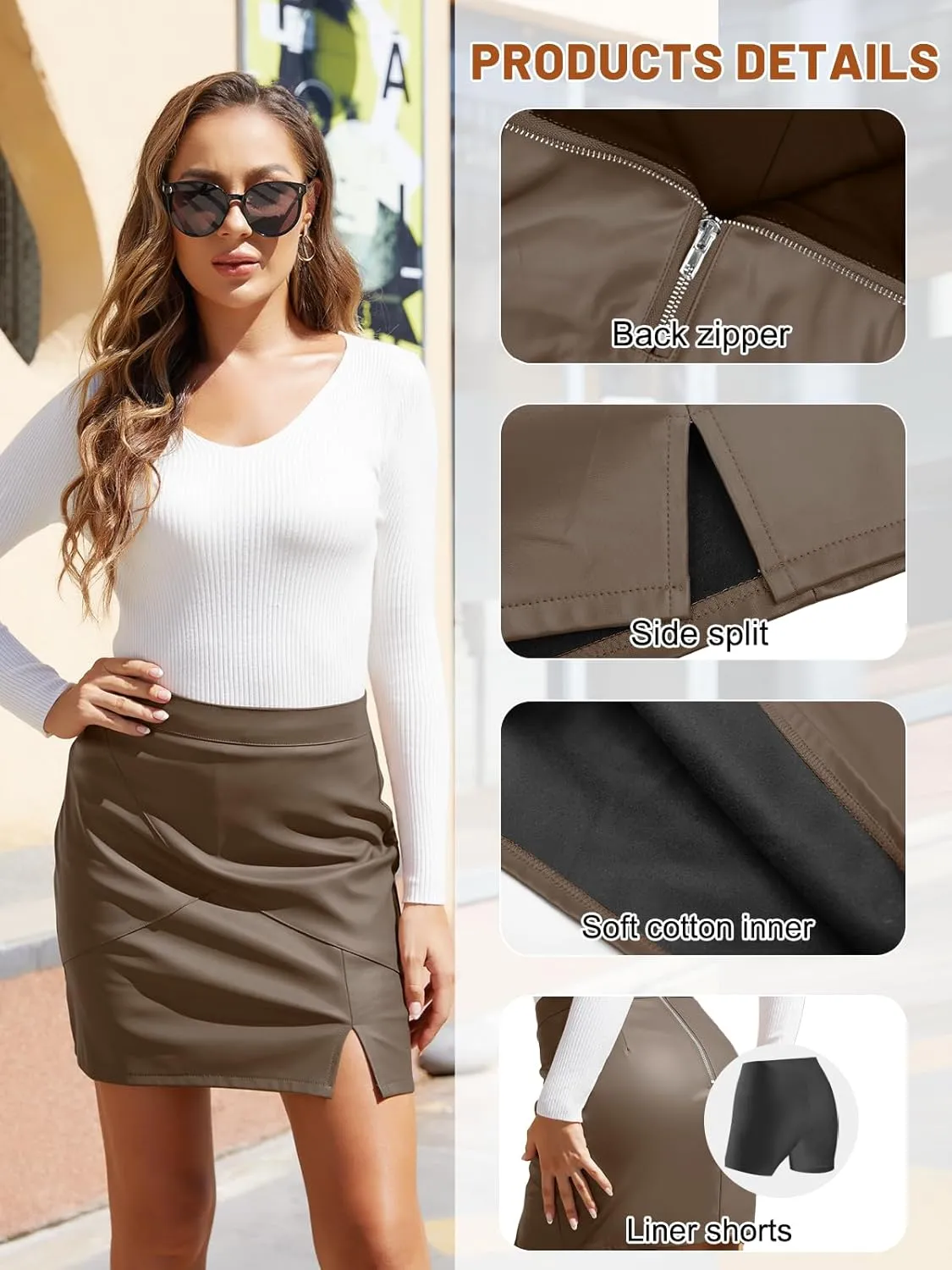 We1Fit Womens Fuax Leather Skirt High Waisted Bodycon Pencil Mini Skirts with Shorts