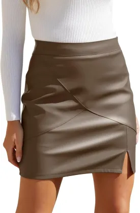 We1Fit Womens Fuax Leather Skirt High Waisted Bodycon Pencil Mini Skirts with Shorts