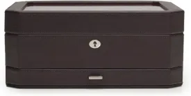 WOLF Windsor 10-Piece Watch Box with Drawer, Brown/Orange - Features 10 Watch Compartments, Eight Ring Rolls & 17 Jewelry Compartments - Vegan Leather Exterior