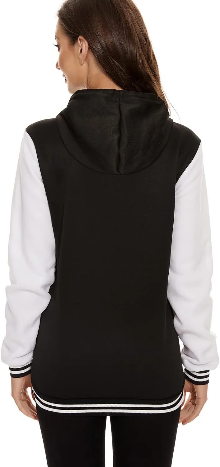 Womens Baseball Jacket Varsity Uniform Casual Loose Cardigan Unisex Adult Long Sleeve Warm Sports Jacket