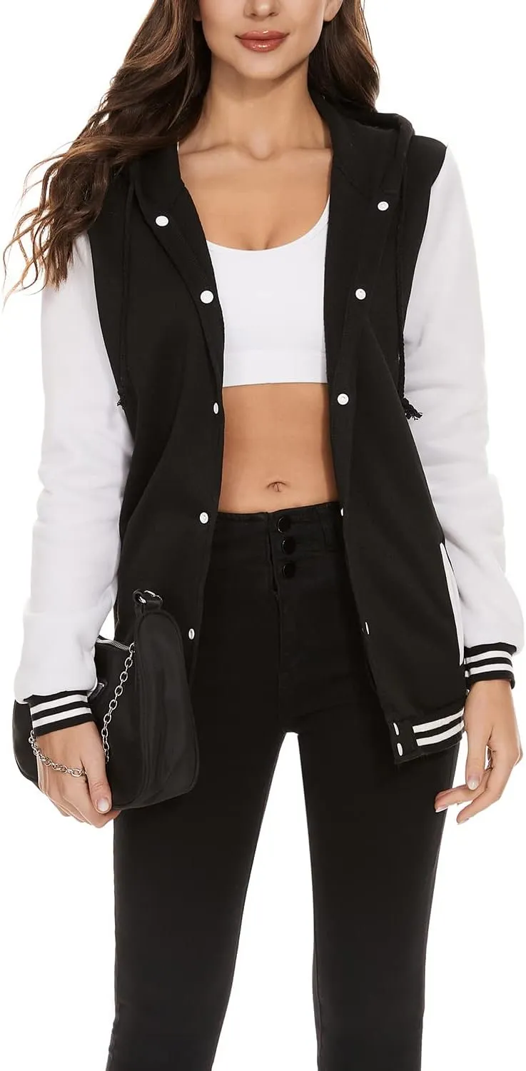 Womens Baseball Jacket Varsity Uniform Casual Loose Cardigan Unisex Adult Long Sleeve Warm Sports Jacket
