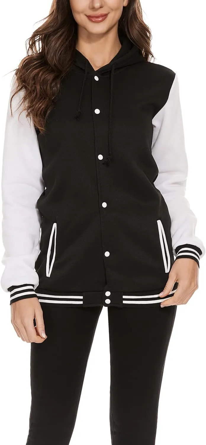 Womens Baseball Jacket Varsity Uniform Casual Loose Cardigan Unisex Adult Long Sleeve Warm Sports Jacket