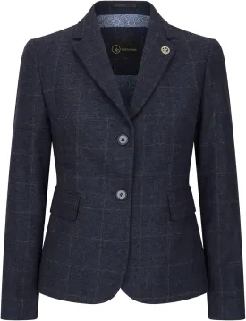 Women's Blazer Wool Blend Tweed Herringbone Checkered Tailored Fit Ladies Country Jacket