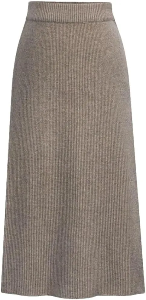 Women's Large Size Knit Pencil Skirt Elastic High Waist Split Midi Skirt Basic Office Casual Wrap Hip Skirt