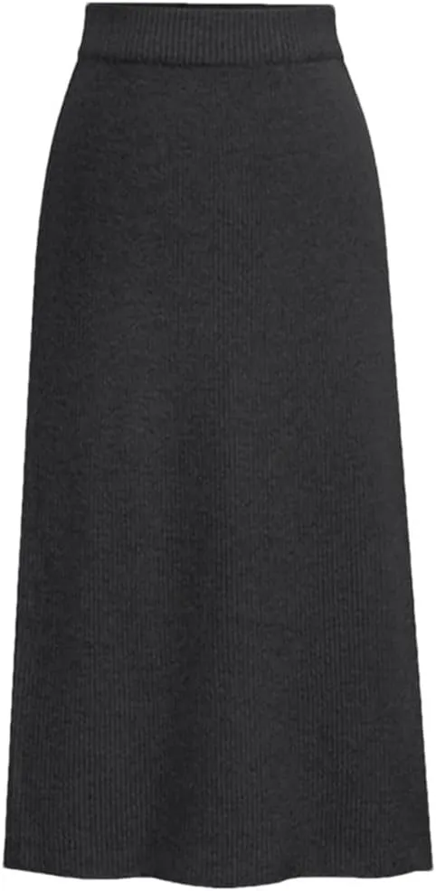 Women's Large Size Knit Pencil Skirt Elastic High Waist Split Midi Skirt Basic Office Casual Wrap Hip Skirt