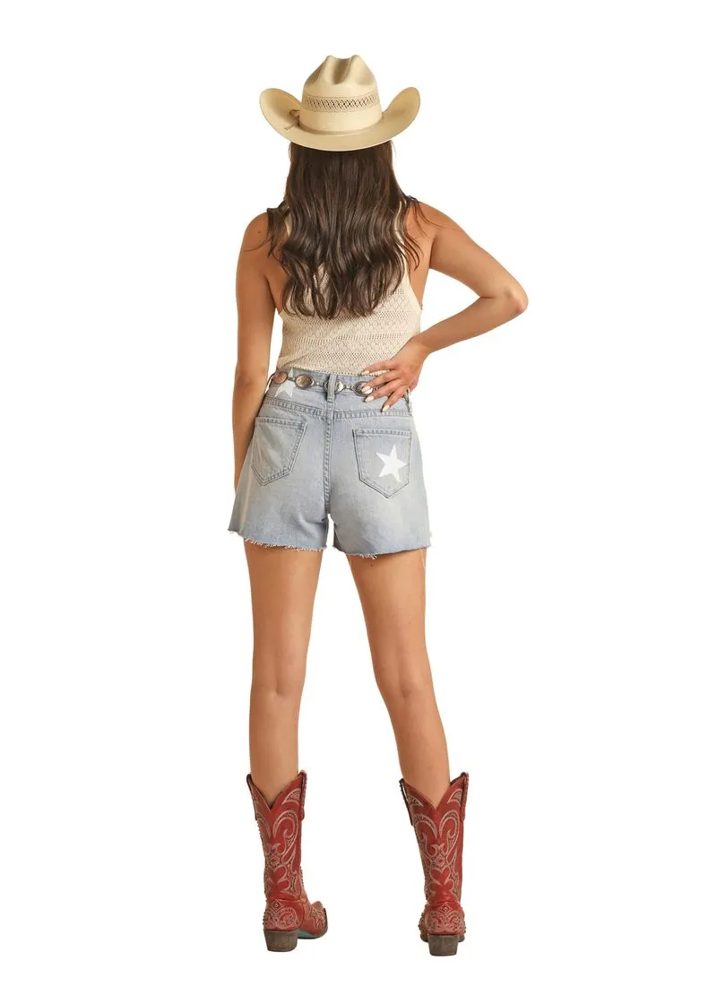 Women's Rock & Roll Leather Star Patch Shorts