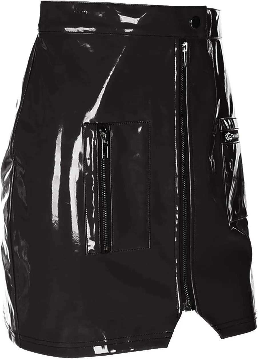 xxxiticat Women's Faux Leather Skirt Cute High Waist Bodycon Pencil Mini PU Skirts with Decorative Zippers