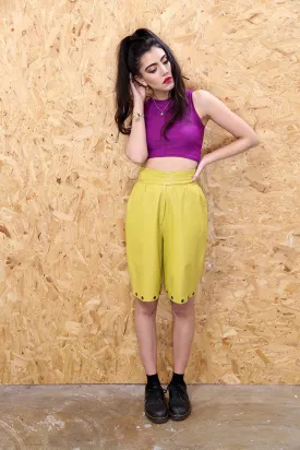 Yellow Leather Midi Shorts